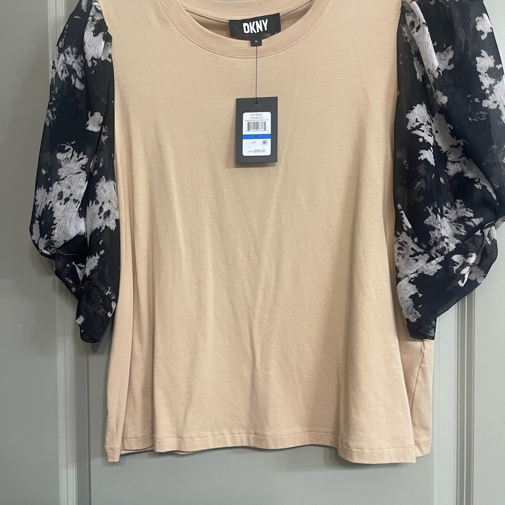 DKNY Cream and Black Boxy Blouse